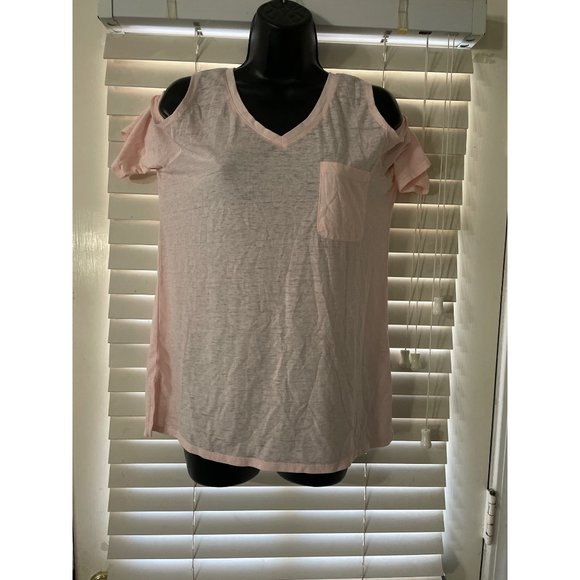 Seven7 S Veil Rose Solid Cold Shoulder Pocket Tee - Picture 2 of 6